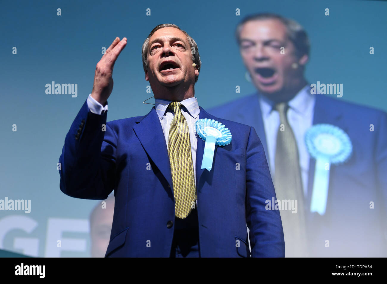 Ex-chef du parti UKIP Nigel Farage assiste à la partie 'Brexit' rassemblement à Edinburgh's Corn Exchange. Avec : Nigel Farage Où : Édinbourg, Royaume-Uni Quand : 17 mai 2019 Credit : Euan Cherry/WENN Banque D'Images