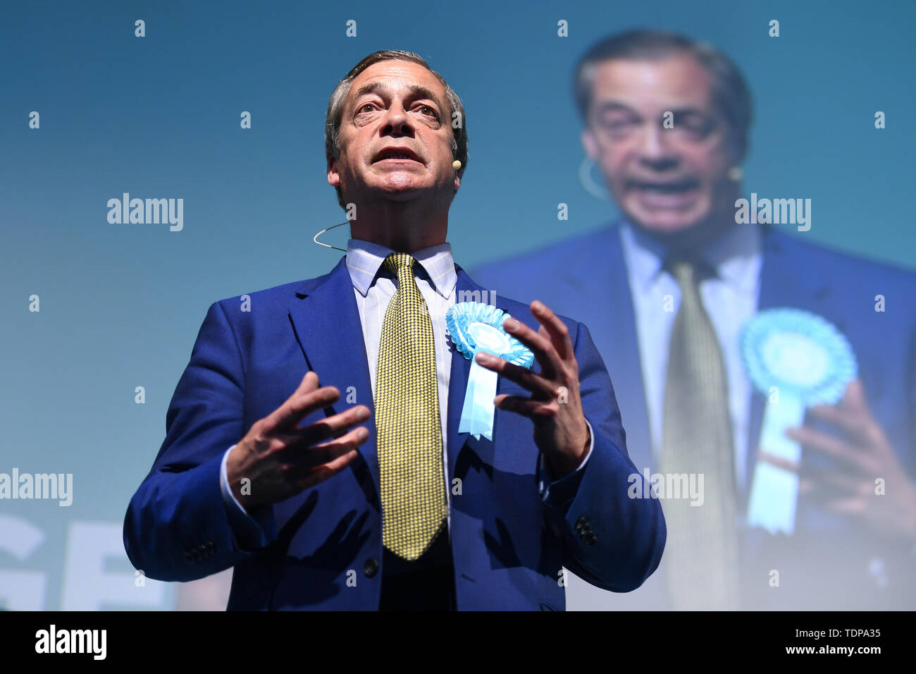 Ex-chef du parti UKIP Nigel Farage assiste à la partie 'Brexit' rassemblement à Edinburgh's Corn Exchange. Avec : Nigel Farage Où : Édinbourg, Royaume-Uni Quand : 17 mai 2019 Credit : Euan Cherry/WENN Banque D'Images