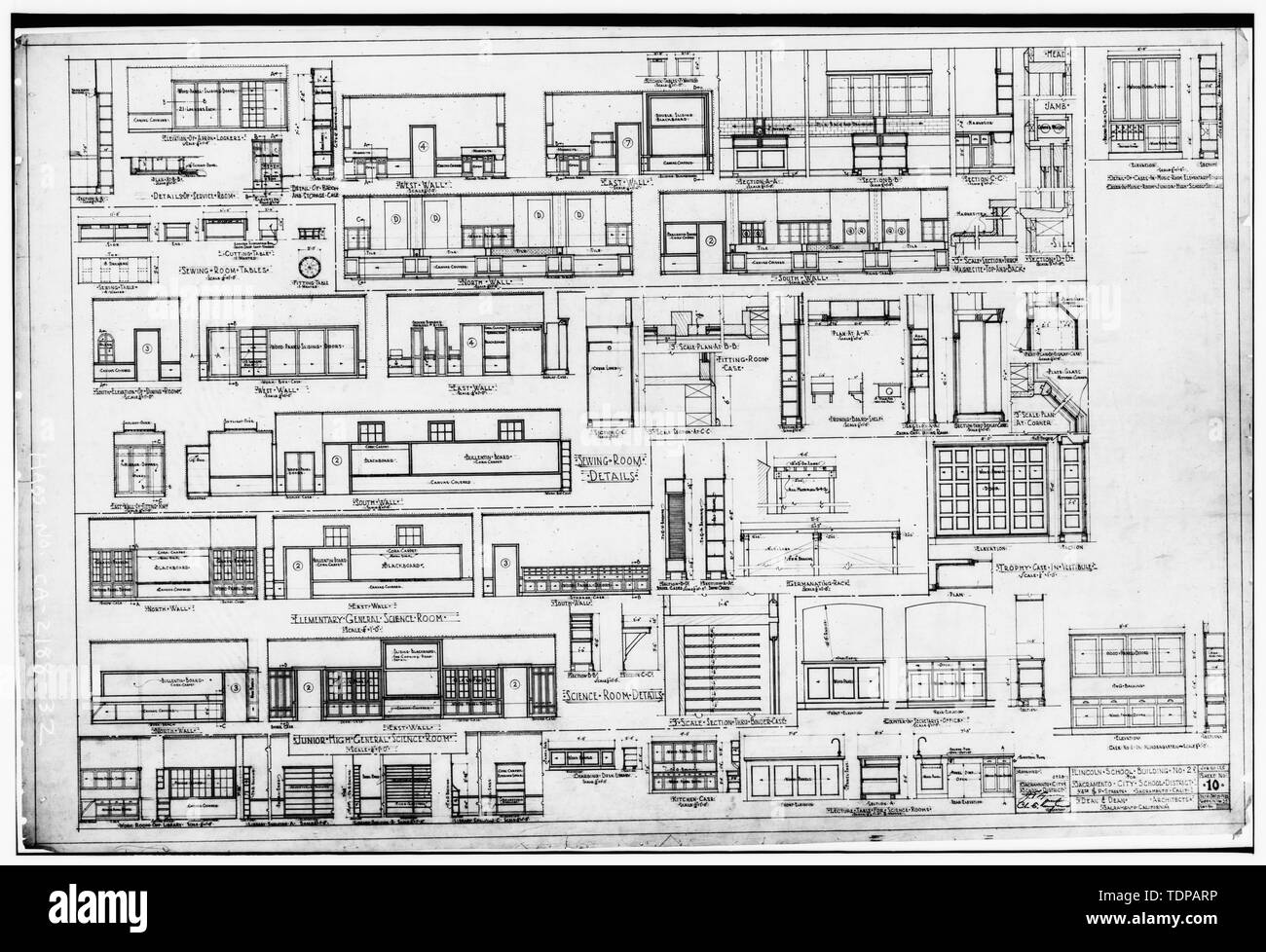 Photocopie de dimensions (localisation de l'original inconnu) doyen et doyen, architectes, décembre 1928 Classe d'élévations, détails - Lincoln School, 418 P Street, Sacramento, comté de Sacramento, CA Banque D'Images