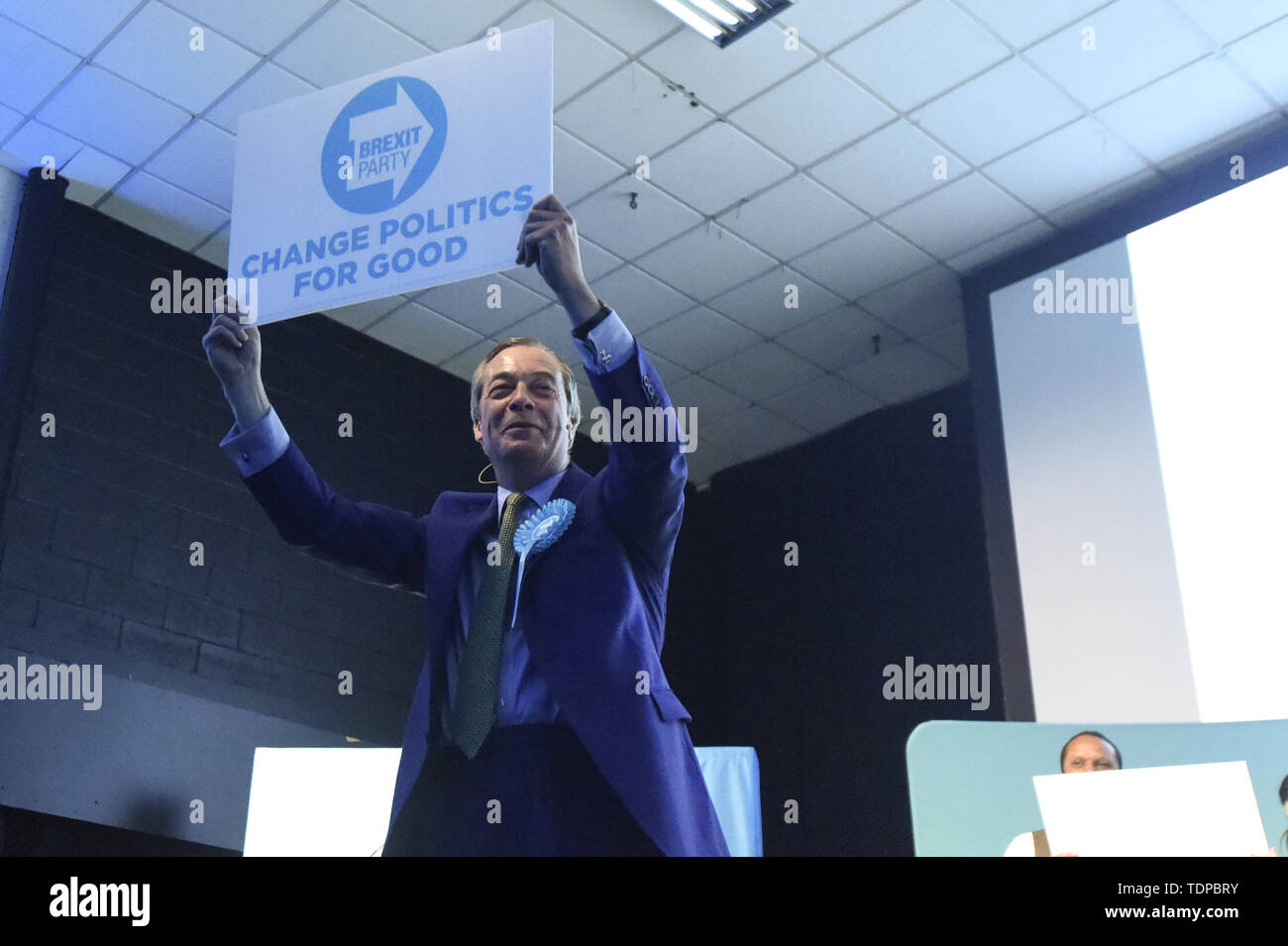 Ex-chef du parti UKIP Nigel Farage assiste à la partie 'Brexit' rassemblement à Edinburgh's Corn Exchange. Avec : Nigel Farage Où : Édinbourg, Royaume-Uni Quand : 17 mai 2019 Credit : Euan Cherry/WENN Banque D'Images