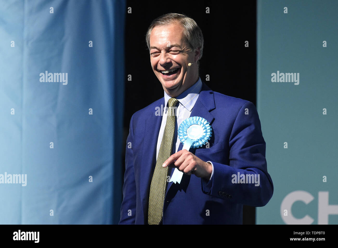 Ex-chef du parti UKIP Nigel Farage assiste à la partie 'Brexit' rassemblement à Edinburgh's Corn Exchange. Avec : Nigel Farage Où : Édinbourg, Royaume-Uni Quand : 17 mai 2019 Credit : Euan Cherry/WENN Banque D'Images