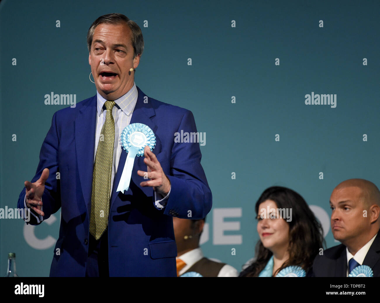Ex-chef du parti UKIP Nigel Farage assiste à la partie 'Brexit' rassemblement à Edinburgh's Corn Exchange. Avec : Nigel Farage Où : Édinbourg, Royaume-Uni Quand : 17 mai 2019 Credit : Euan Cherry/WENN Banque D'Images