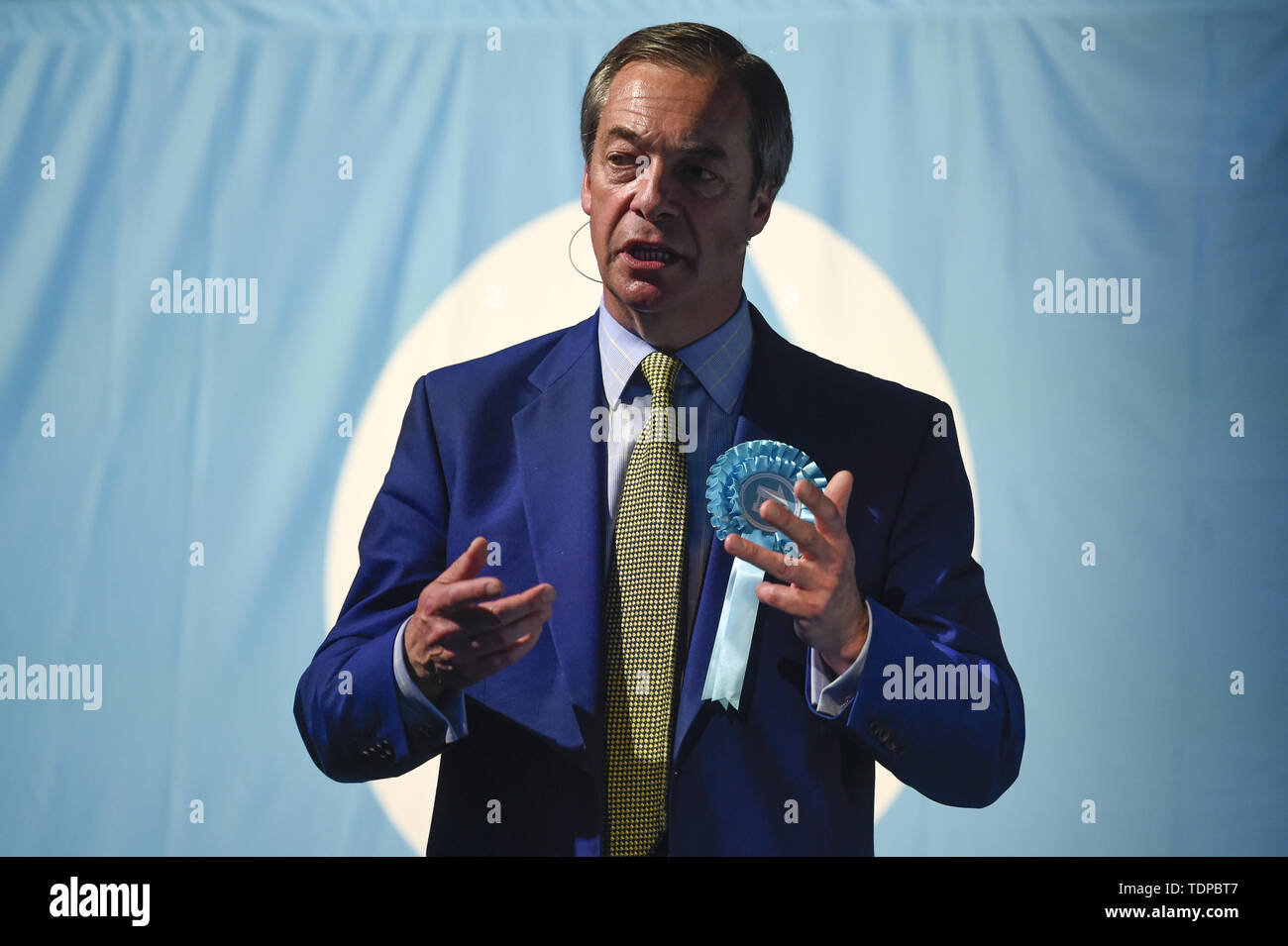 Ex-chef du parti UKIP Nigel Farage assiste à la partie 'Brexit' rassemblement à Edinburgh's Corn Exchange. Avec : Nigel Farage Où : Édinbourg, Royaume-Uni Quand : 17 mai 2019 Credit : Euan Cherry/WENN Banque D'Images