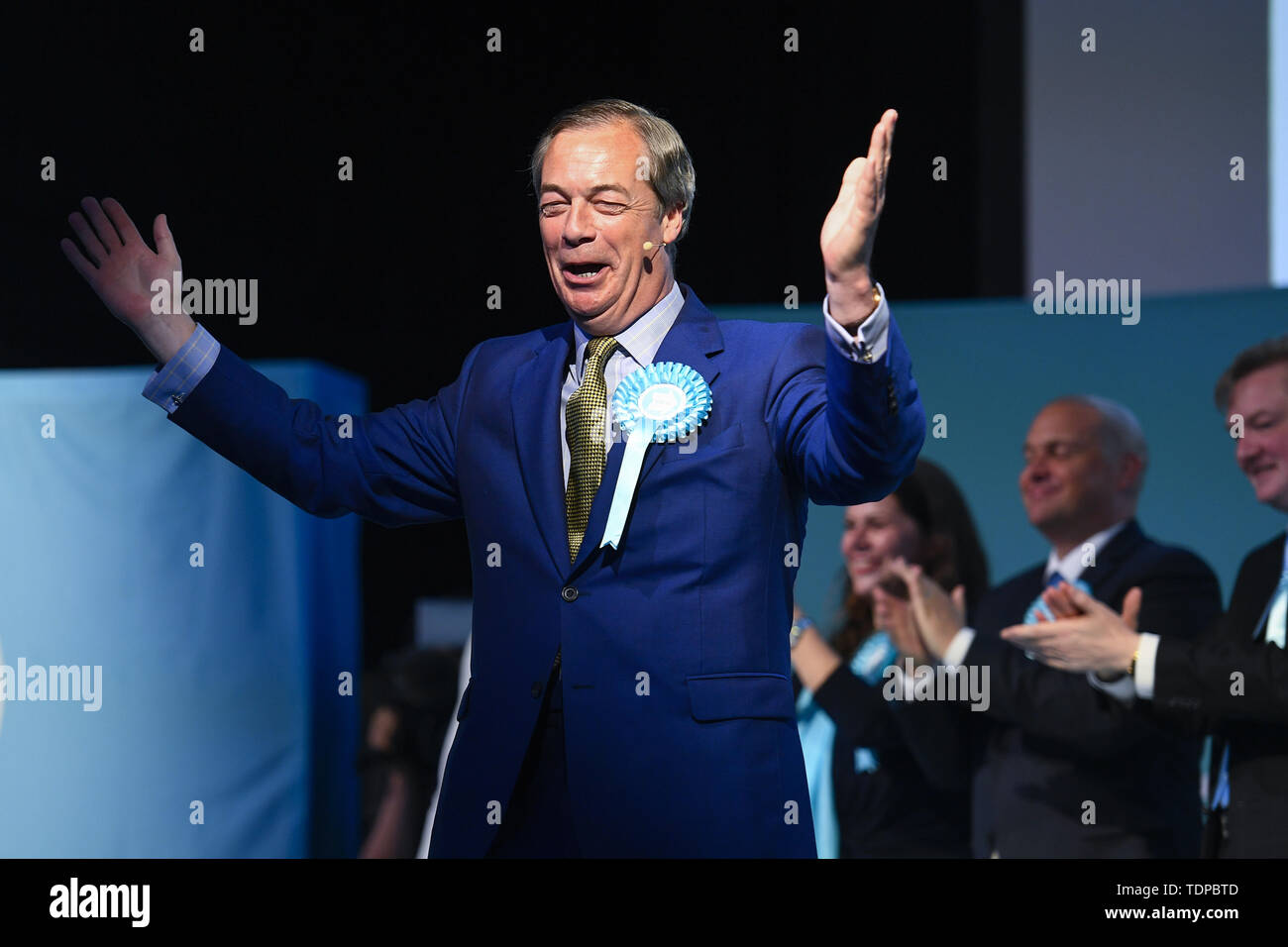 Ex-chef du parti UKIP Nigel Farage assiste à la partie 'Brexit' rassemblement à Edinburgh's Corn Exchange. Avec : Nigel Farage Où : Édinbourg, Royaume-Uni Quand : 17 mai 2019 Credit : Euan Cherry/WENN Banque D'Images