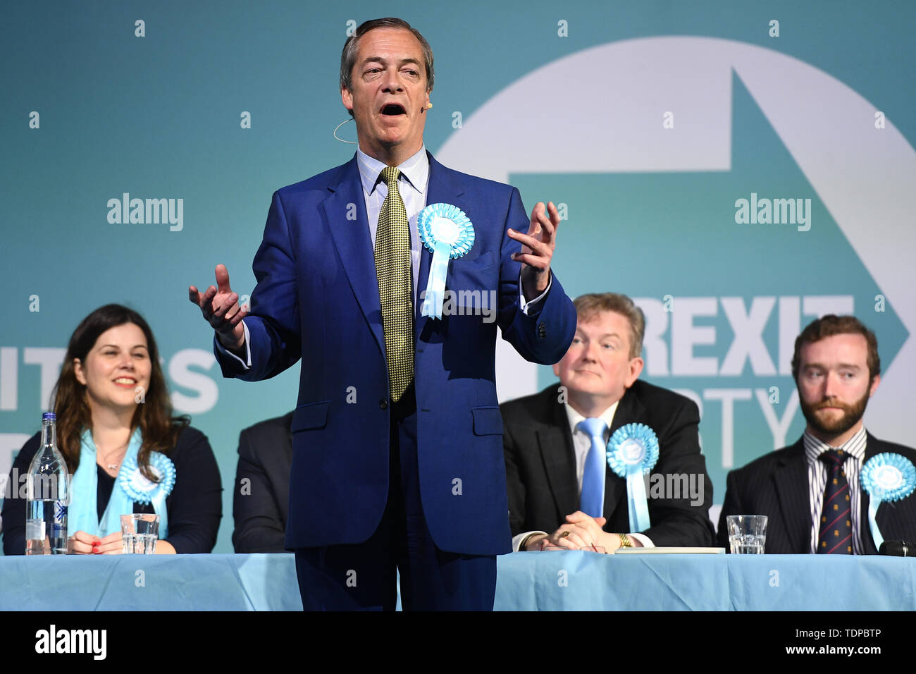 Ex-chef du parti UKIP Nigel Farage assiste à la partie 'Brexit' rassemblement à Edinburgh's Corn Exchange. Avec : Nigel Farage Où : Édinbourg, Royaume-Uni Quand : 17 mai 2019 Credit : Euan Cherry/WENN Banque D'Images