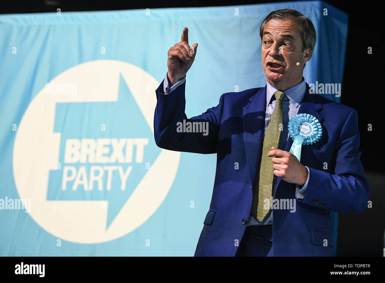 Ex-chef du parti UKIP Nigel Farage assiste à la partie 'Brexit' rassemblement à Edinburgh's Corn Exchange. Avec : Nigel Farage Où : Édinbourg, Royaume-Uni Quand : 17 mai 2019 Credit : Euan Cherry/WENN Banque D'Images