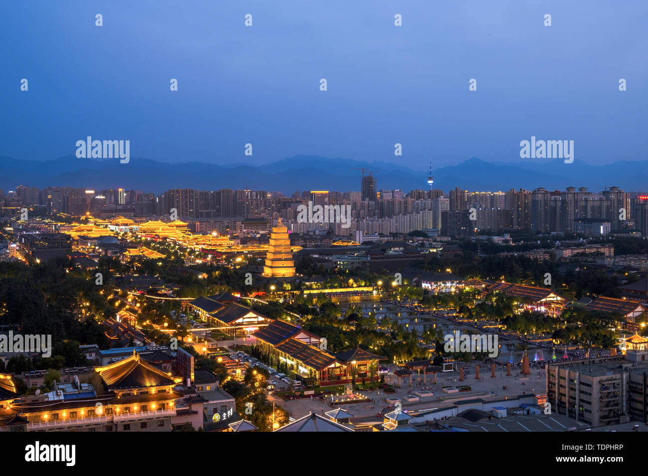 Xi'an 2018 Année Plus La Chine, la Grande Pagode de l'Oie Sauvage, Datang nuit City, New Chinatown Banque D'Images