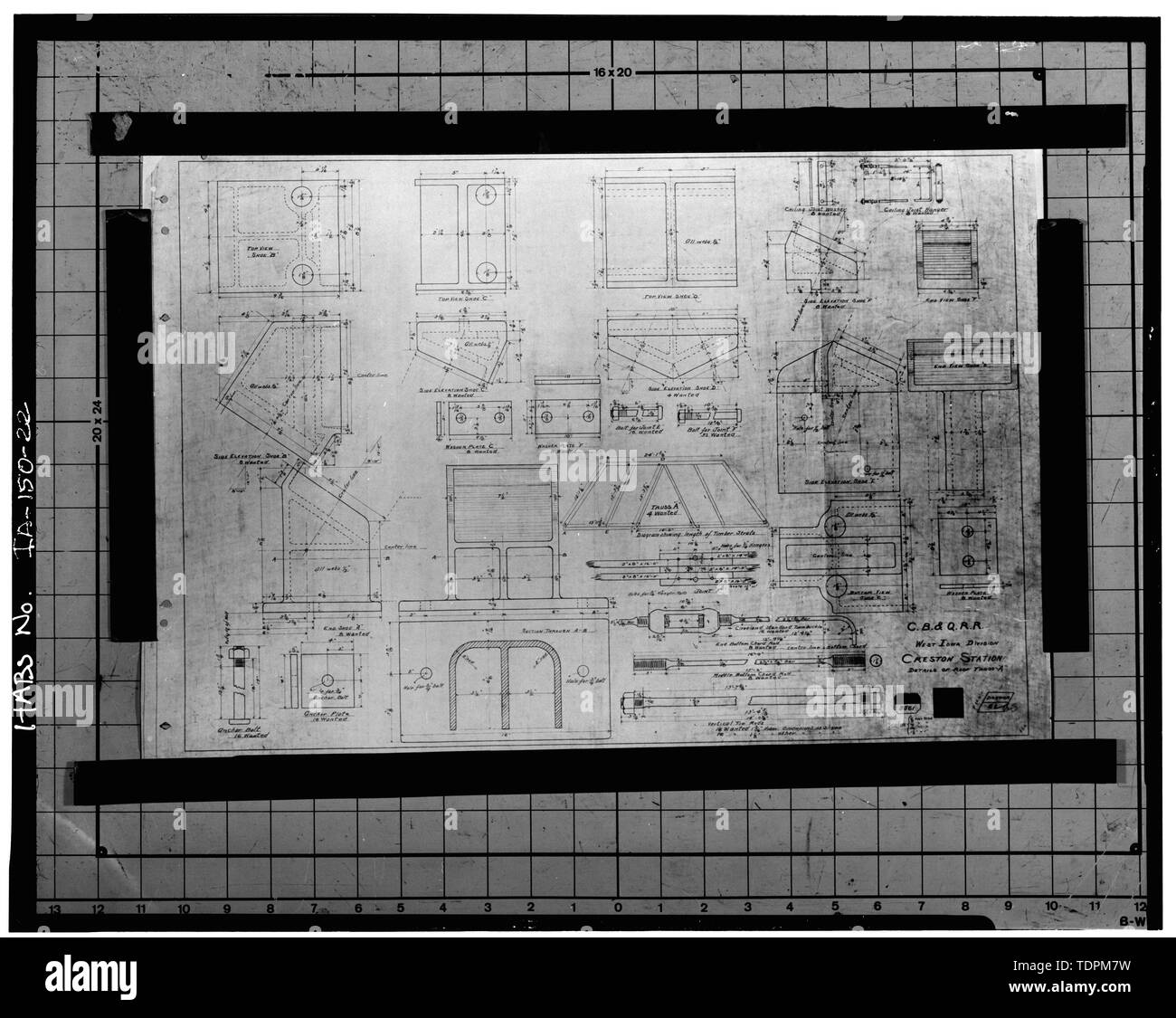 Photocopie de détail,charpente de toit 'A' - Chicago, Burlington and Quincy Railroad, Division de l'ouest de Creston, Iowa City, 116 West Adams, Creston, Union County, IA Banque D'Images