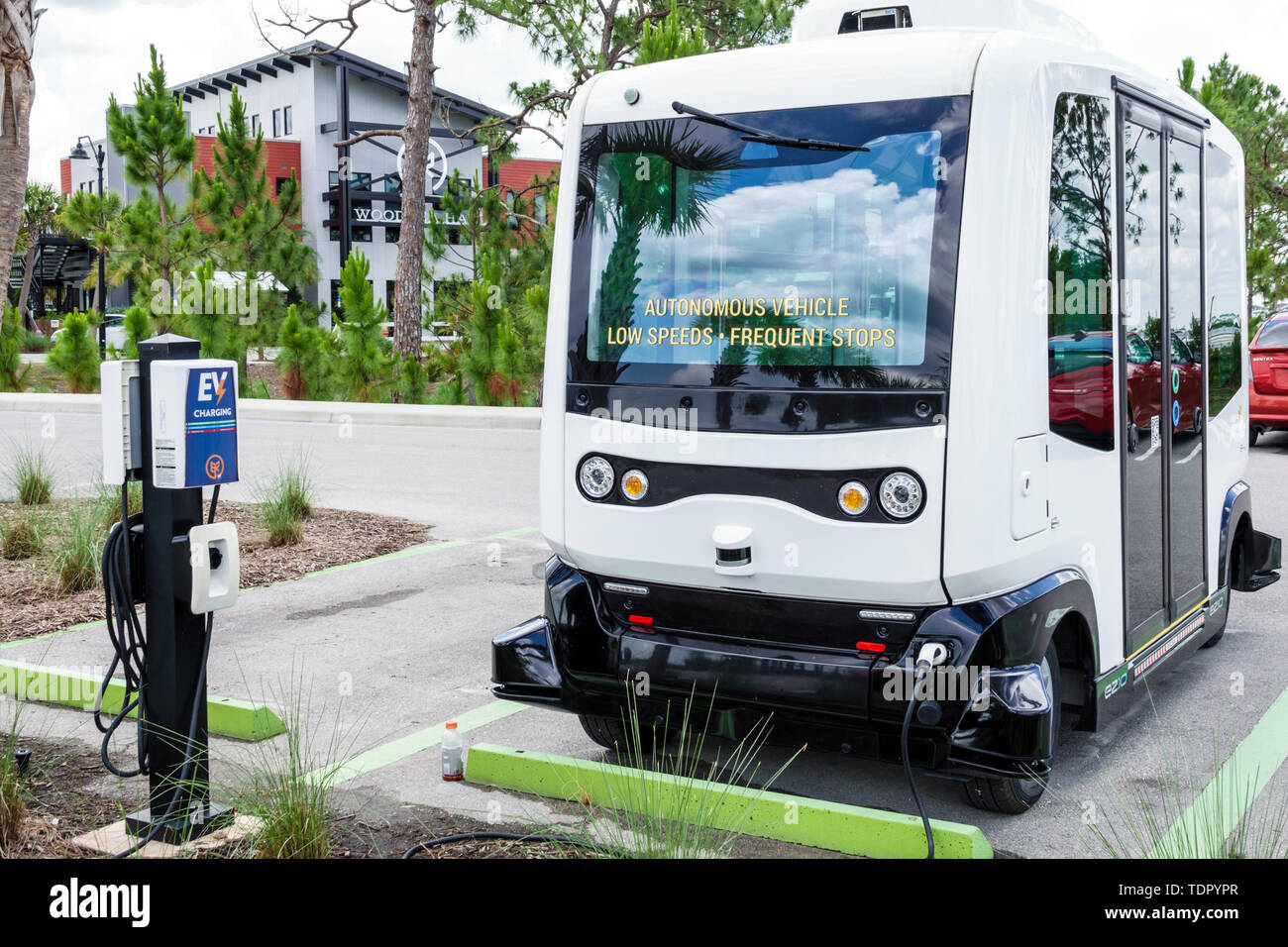 Babcock Ranch Florida,master communauté planifiée première ville solaire, énergie propre renouvelable, véhicule électrique autonome, station de charge, FL19051001 Banque D'Images