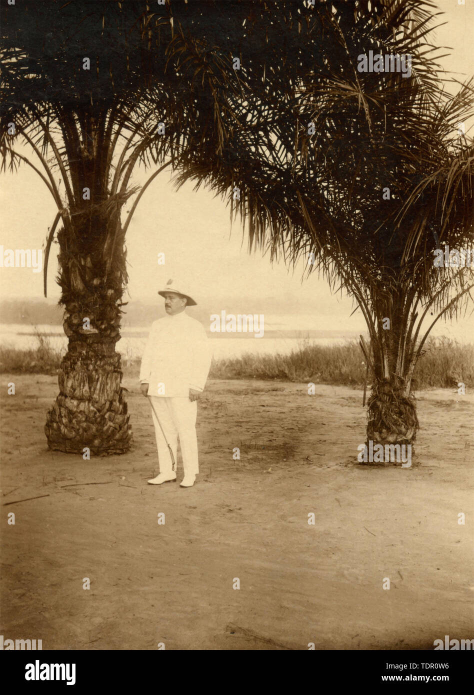 Explorer parmi les palmiers, Congo Belge 1907 Banque D'Images