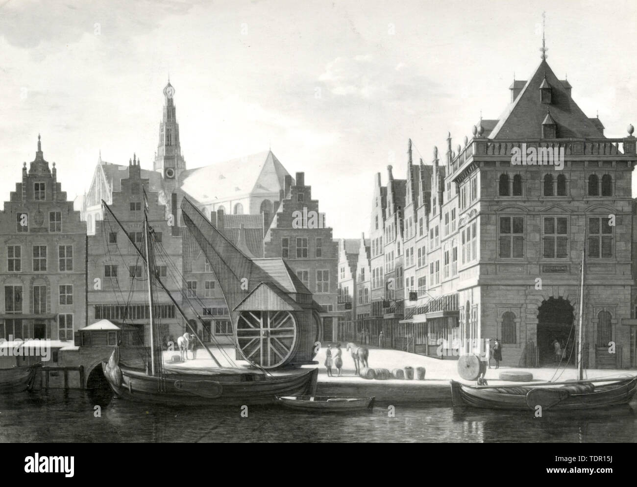 Vue de Haarlem du Spaarne, peinture par peintre hollandais Gerrit Berckheyde Banque D'Images