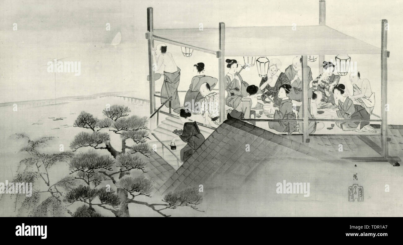 Cérémonie du thé, la peinture, le Japon 1930 Banque D'Images