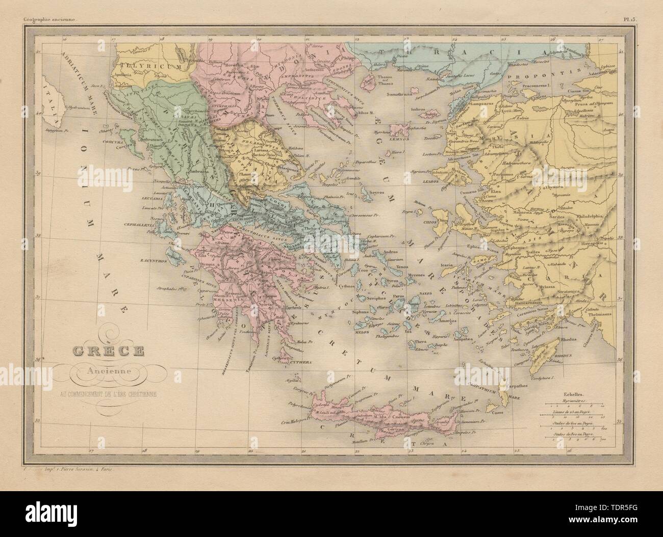 Grèce Ancienne. La Grèce antique au début de l'ère chrétienne. MALTE-BRUN c1871 la carte Banque D'Images