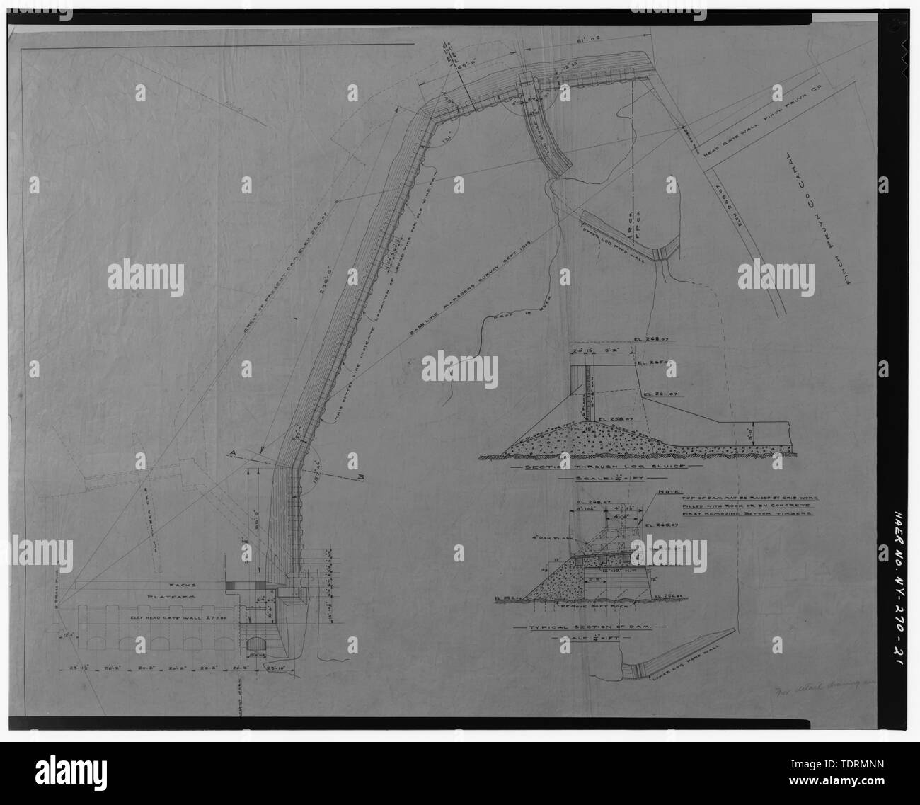 Copie photographique du dessin Encre sur lin (aux archives publiques de la Niagara Mohawk Power Corporation, 300 Eric Boulevard West, Syracuse, New York 13202), Strand, rapporteur pour avis, le 23 septembre 1913. Sheet 1-258, International Paper Company et Finch, Pruyn et compagnie. Barrage de béton. - Glens Falls Dam, 100' à 450' à l'ouest de U.S. Route 9 pont enjambant la rivière Hudson, Glens Falls, Warren County, NY Banque D'Images