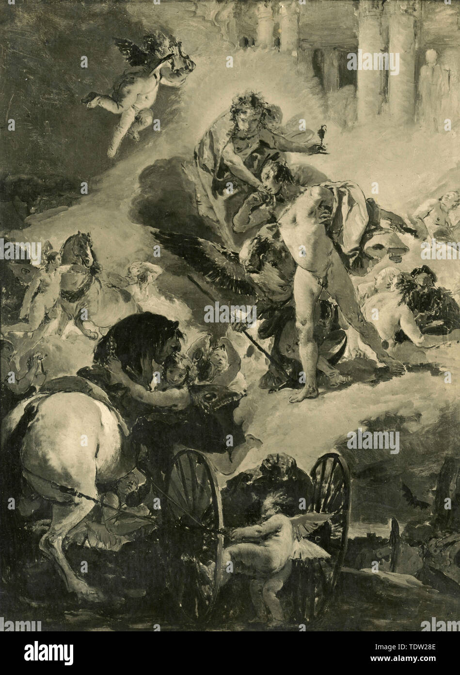 Le harnachement des chevaux du Soleil, la peinture de Giovanni Battista Tiepolo Banque D'Images