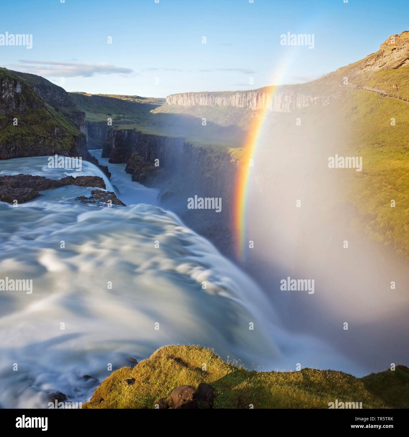 Cascade de Gullfoss et arc-en-ciel, cercle d'or, de l'Islande, Gullfoss, Haukadalur Banque D'Images