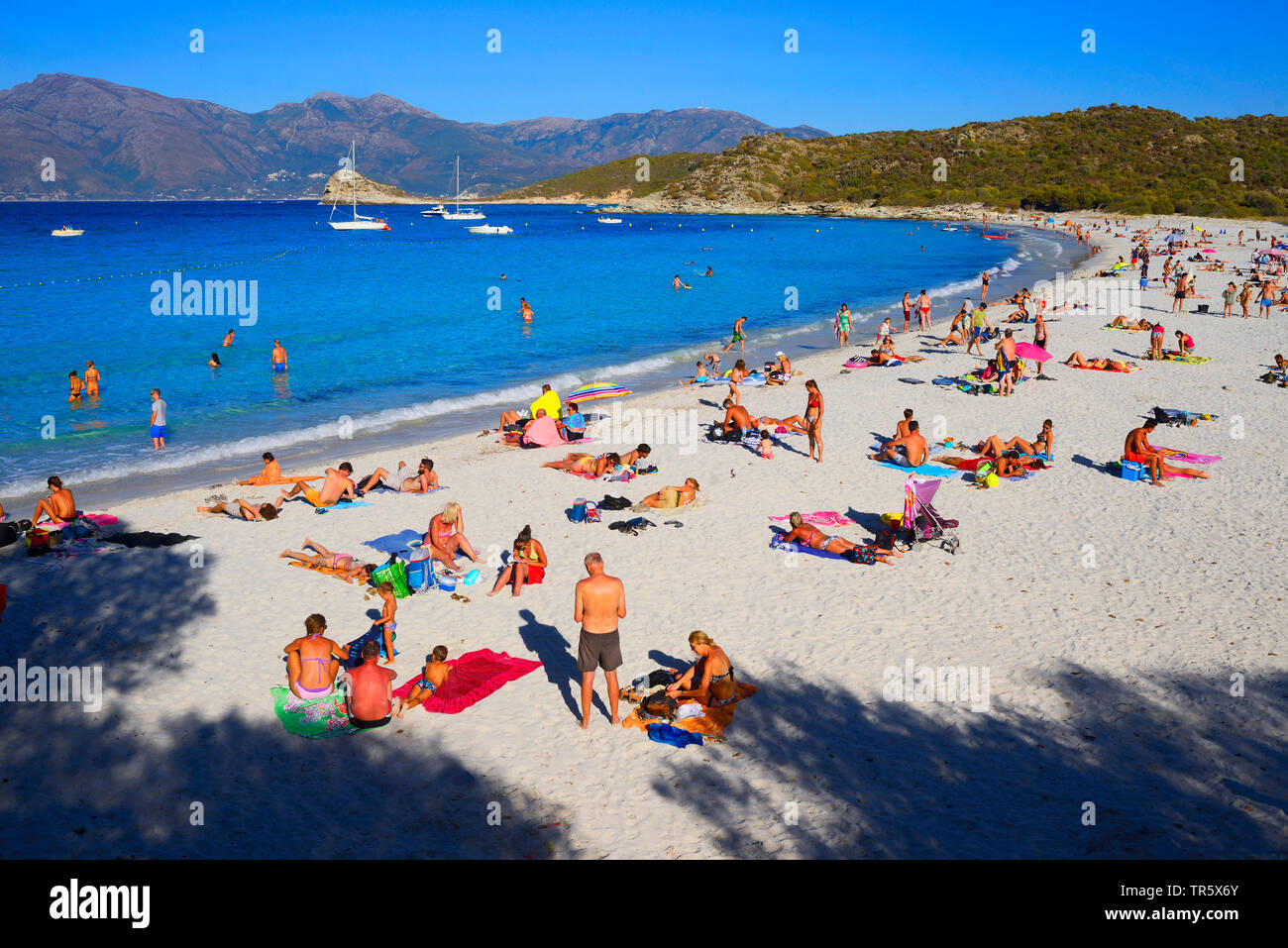 Personnes sur la plage de sable de Ludo, France, Corse, Saint Florent Banque D'Images