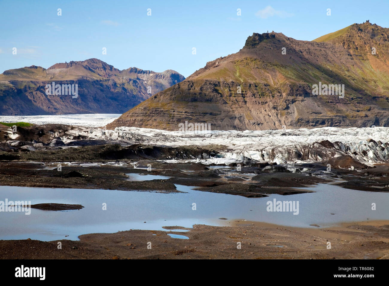 Dans Vatnajoekull Svinafellsjoekull Glacier National Park, Hornarfjoerdur, l'Islande, l'Est de l'Islande, Vatnajoekull, Parc National Svinafellsjoekull Banque D'Images