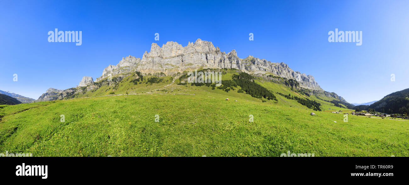 Voir à partir de la haute vallée d'Urnerboden, Laeckistock Signalstock Nossen, Rot, Jegerstoeck Ortstock Schijen, et montagnes, la Suisse, Uri Banque D'Images