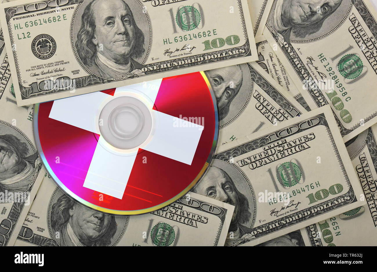 L'évasion fiscale, CD avec des dollars, compte bancaire suisse, Suisse Banque D'Images