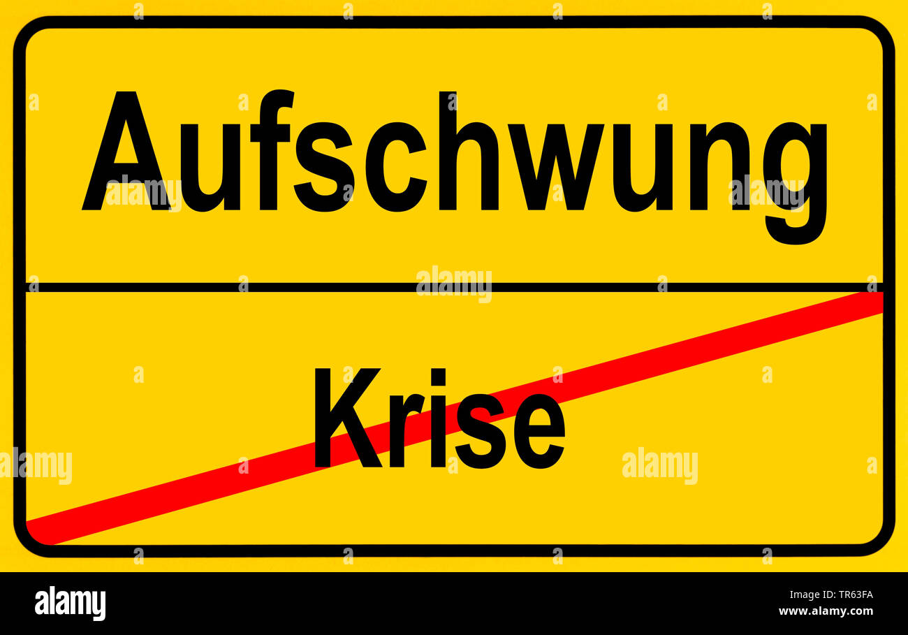 Limite de la ville signer Aufschwung / Wirtschaftskrise, flèche / récession, Allemagne Banque D'Images