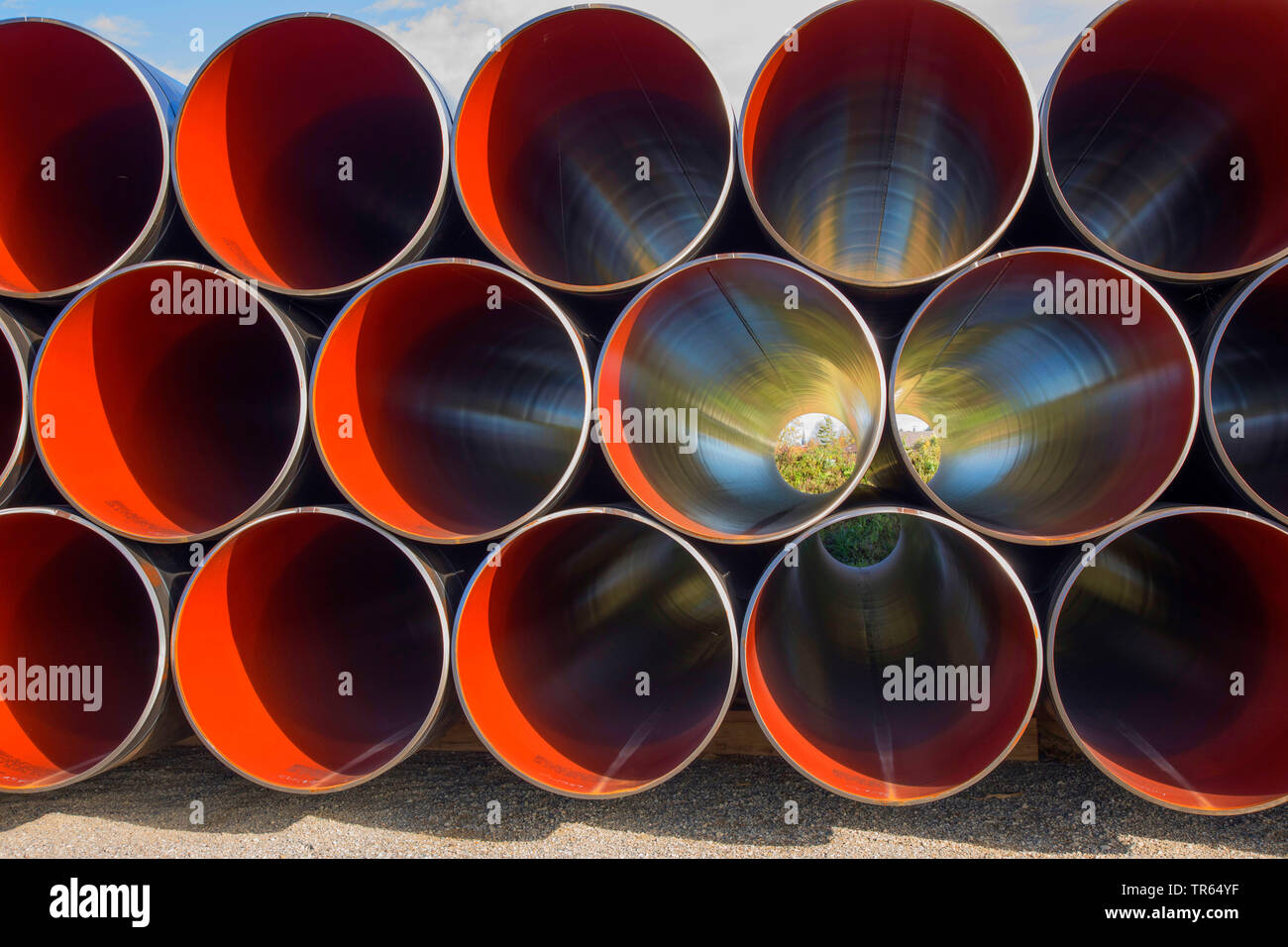 Tuyaux empilés pour pipeline de gaz à haute pression, l'Allemagne, la Bavière, Oberndorf Banque D'Images