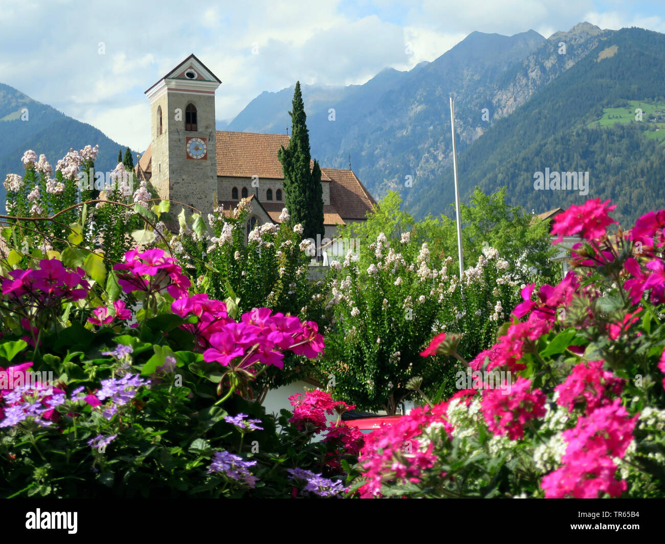 Nouvelle église paroissiale, l'Italie, le Tyrol du Sud, Schenna Banque D'Images