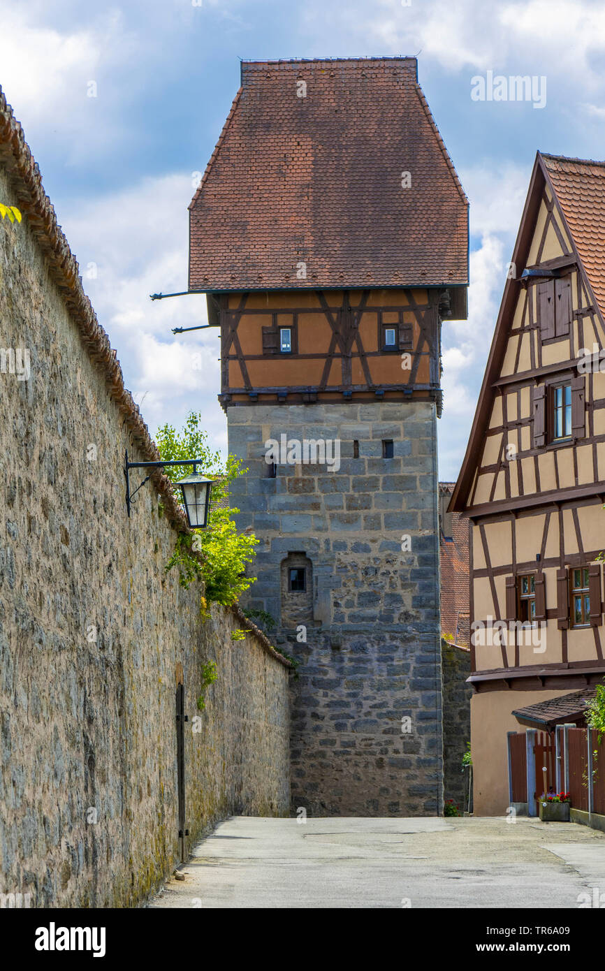 Baeuerlinsturm tour et mur de la ville de Crailsheim, Allemagne, Bavière, Thuringe, Mittelfranken, Dinkelsbuehl Banque D'Images