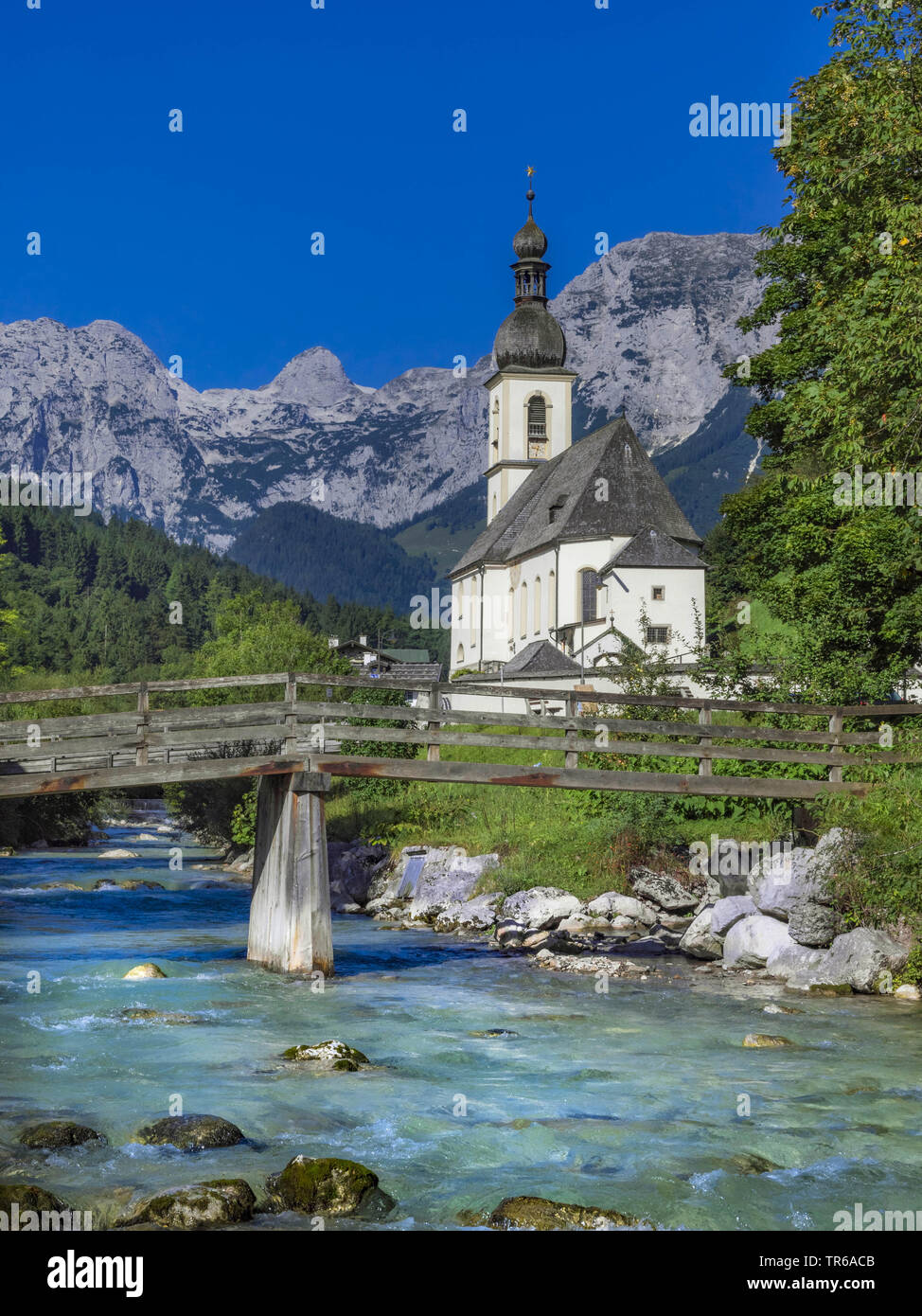 L'église paroissiale à Ramsau, Allemagne, Bavière, Oberbayern, Upper Bavaria, Ramsau bei Berchtesgaden Banque D'Images