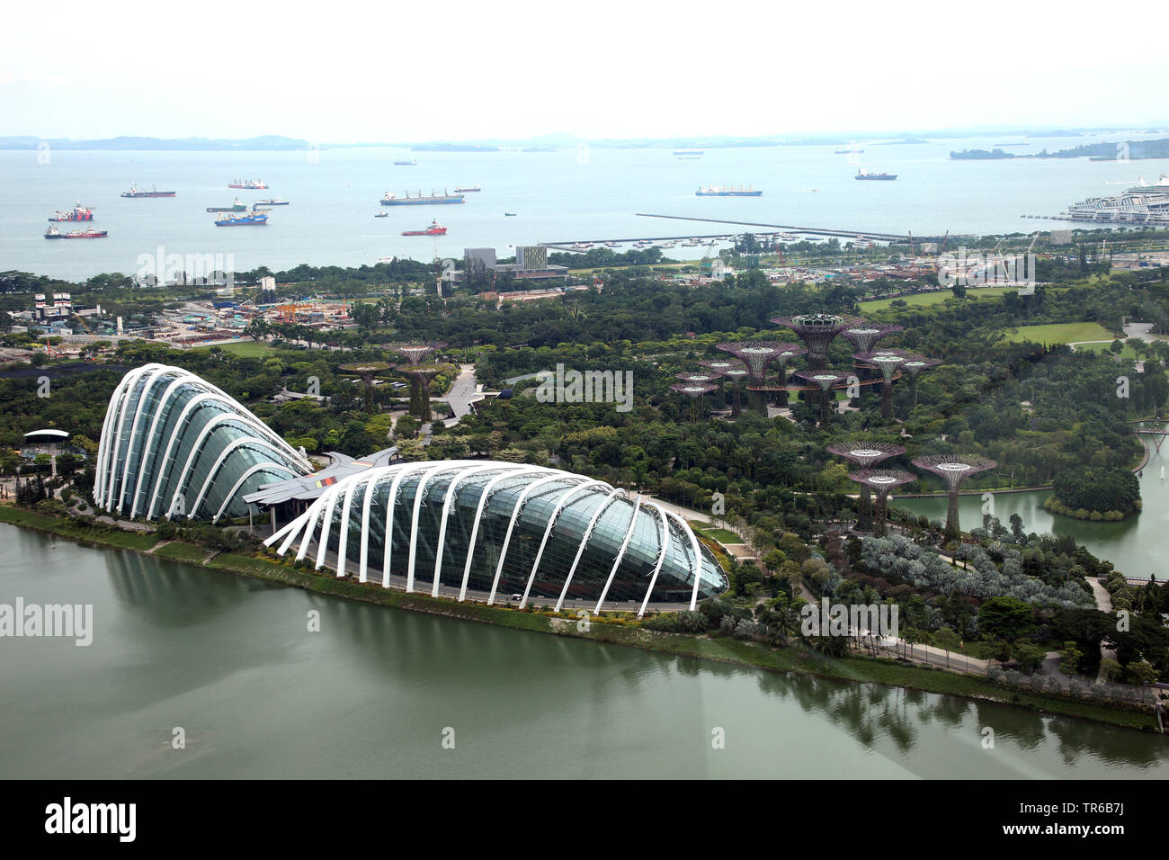 Vue de la Singapore Flyer aux jardins de la baie, à Singapour Banque D'Images Vue de la Singapore Flyer aux jardins de la baie, à Singapour Banque D'Images