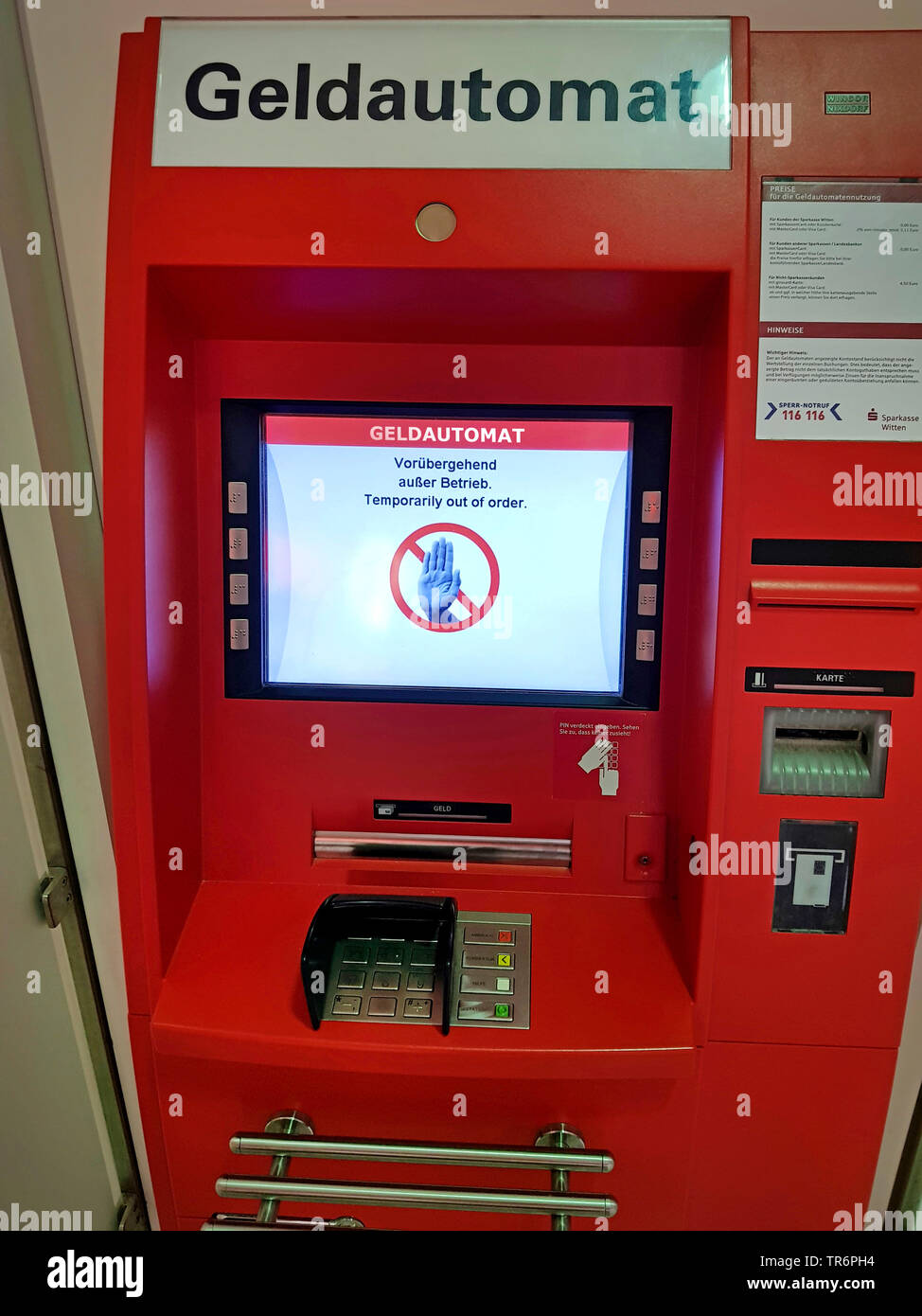 Guichet automatique, temporairement en panne, Allemagne Banque D'Images