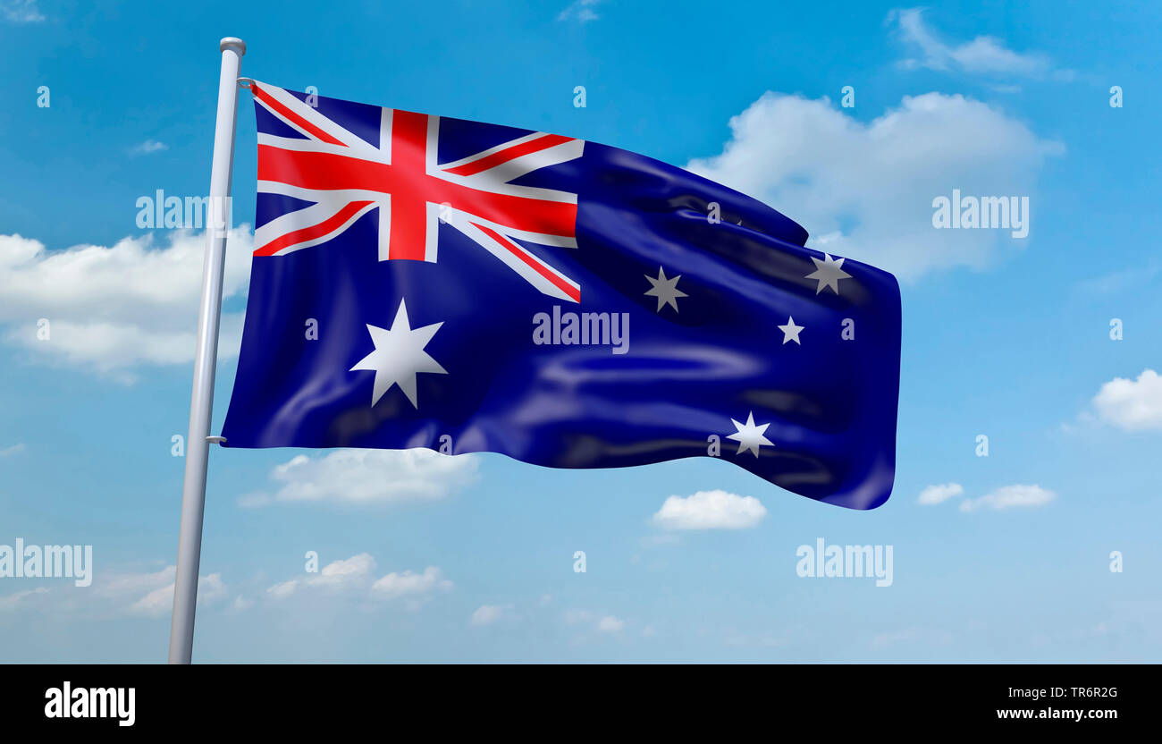 Dans Le Vent D Un Drapeau De L Australie Dans Le Ciel Bleu De L Australie Photo Stock Alamy