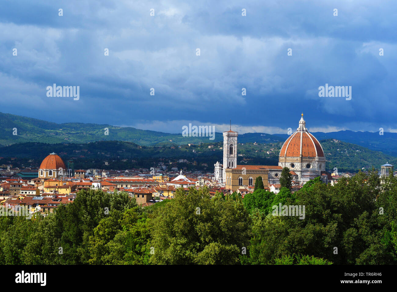 Vue depuis le jardin de Boboli de la cathédrale de Florence et du Campanile de Giotto, Italie, Florence Banque D'Images