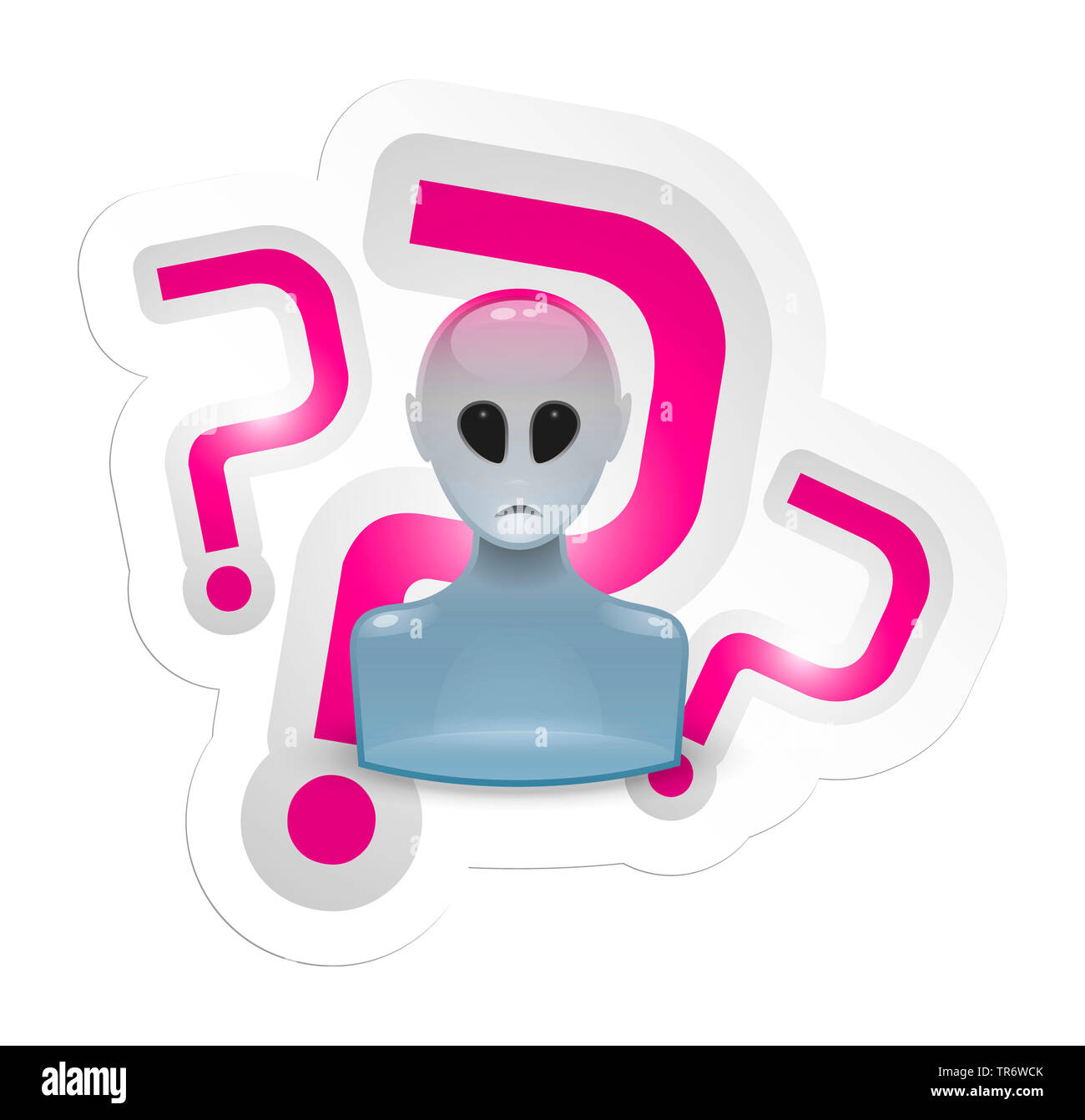 3D-Alien-Icon avec interrogation dans l'arrière-plan Banque D'Images