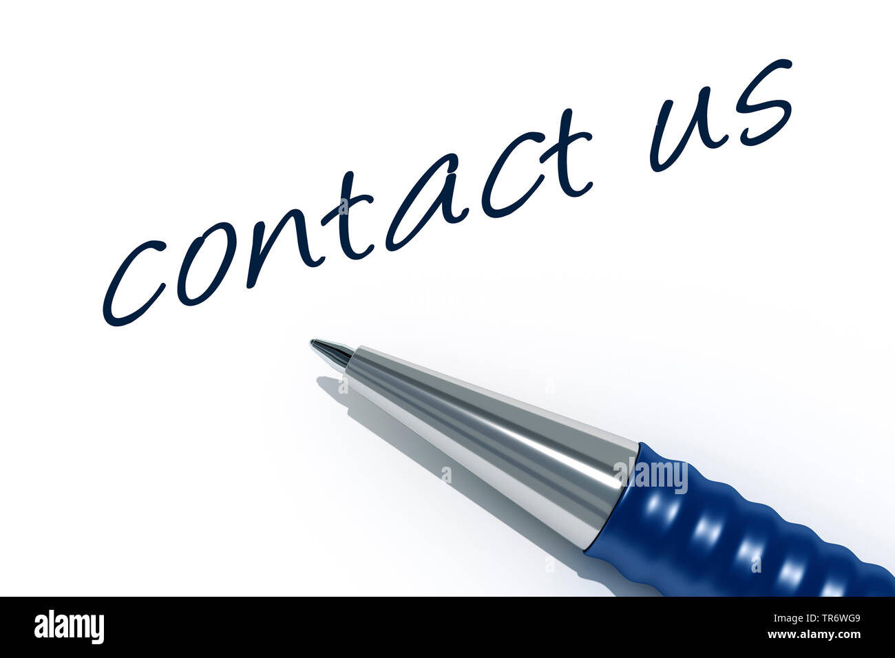 Stylo à bille sur une feuille de papier avec le titre contactez-nous Banque D'Images