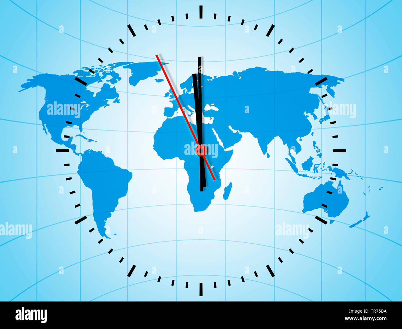 Réveil avec carte du monde juste avant 12 heures Banque D'Images