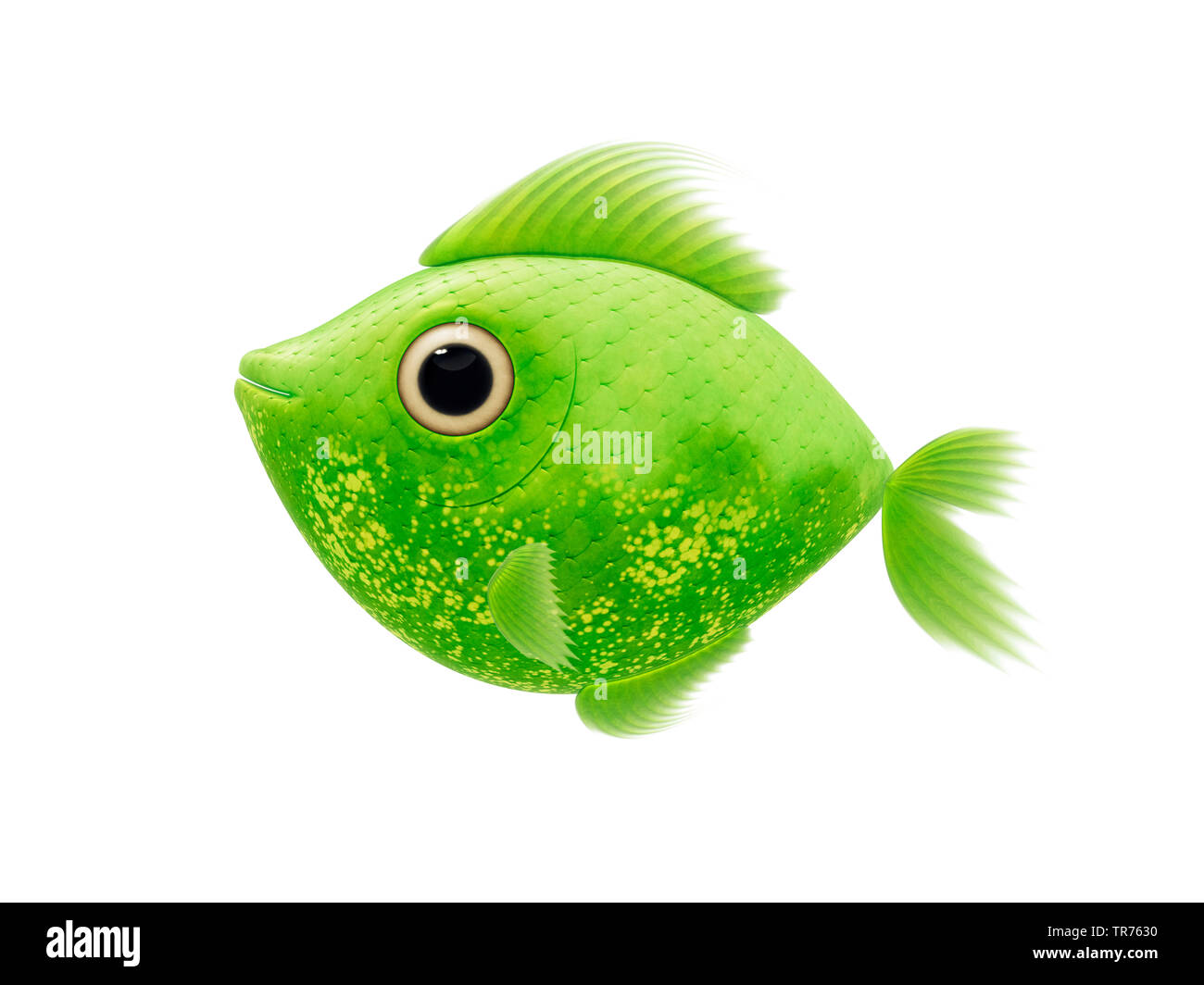 2D illustration caricature d'un poisson comique vert Banque D'Images