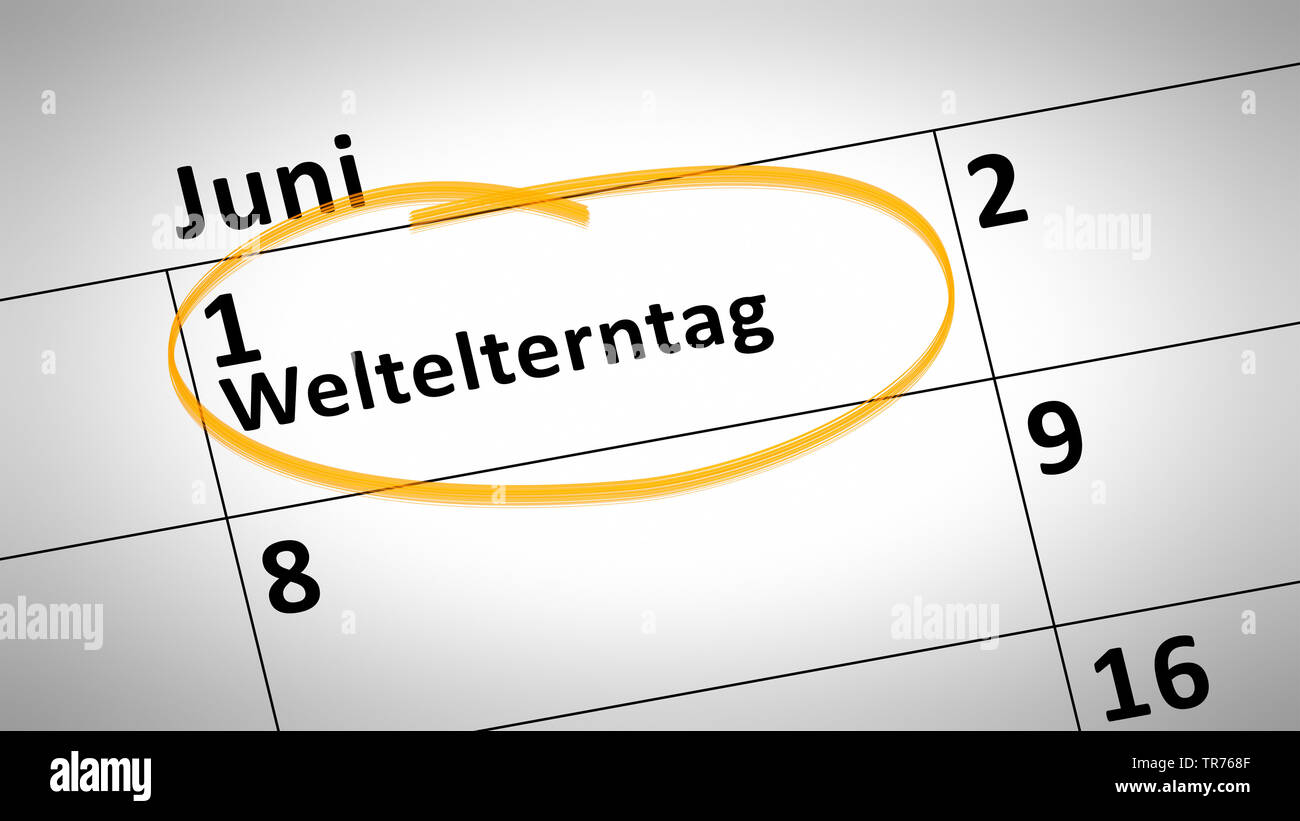 Détail montre calendrier monde parents day Premier de juin en langue allemande, Allemagne Banque D'Images