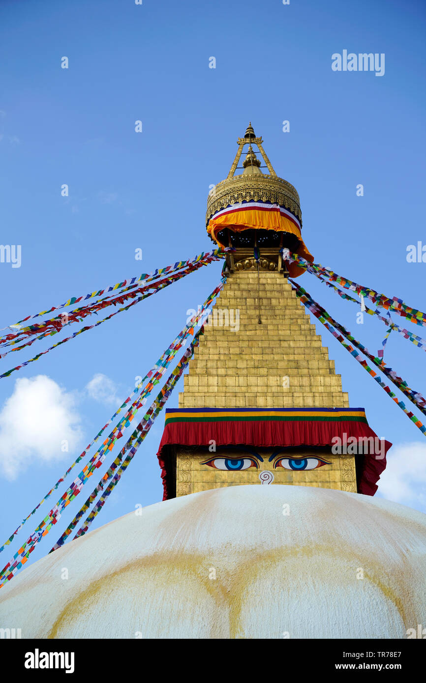 Les drapeaux à prière Lungta stupa Boudhanath à Katmandou Banque D'Images