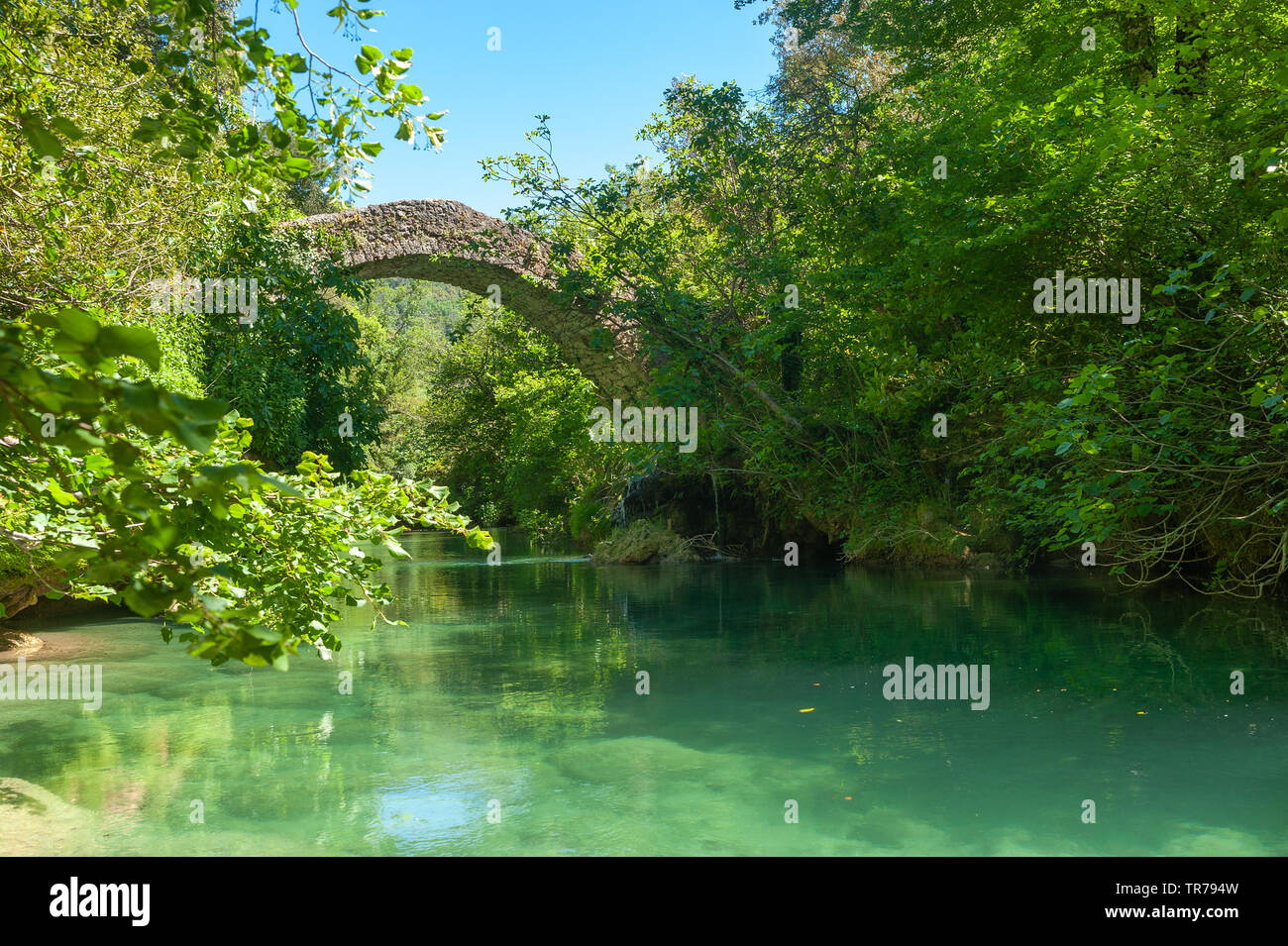 Le pont romain Pont des Tuves sur la rivière Siagne, Saint-Cezaire-sur-Siagne, Alpes-Maritim, Provence-Alpes-Côte d'Azur, France, Europe Banque D'Images