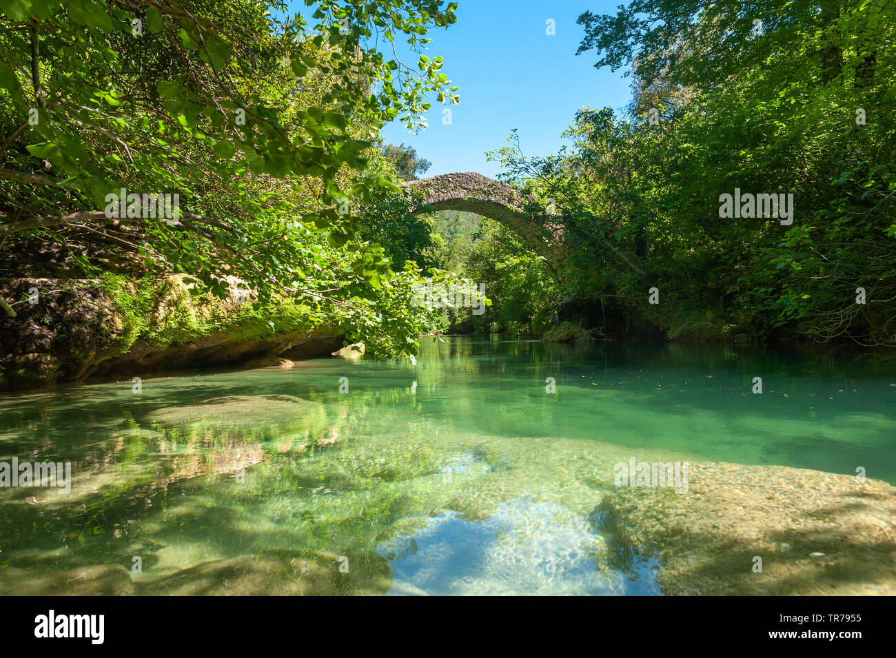 Le pont romain Pont des Tuves sur la rivière Siagne, Saint-Cezaire-sur-Siagne, Alpes-Maritim, Provence-Alpes-Côte d'Azur, France, Europe Banque D'Images