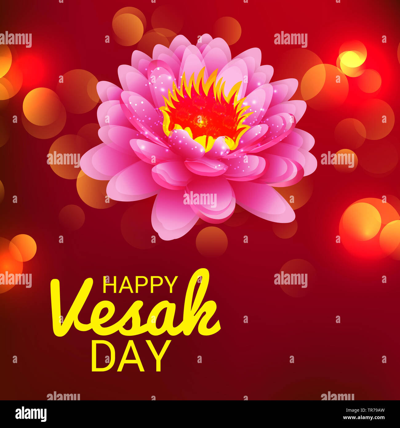 Vector illustration d'une bannière pour Vesak Day avec fleur de lotus rose. Banque D'Images