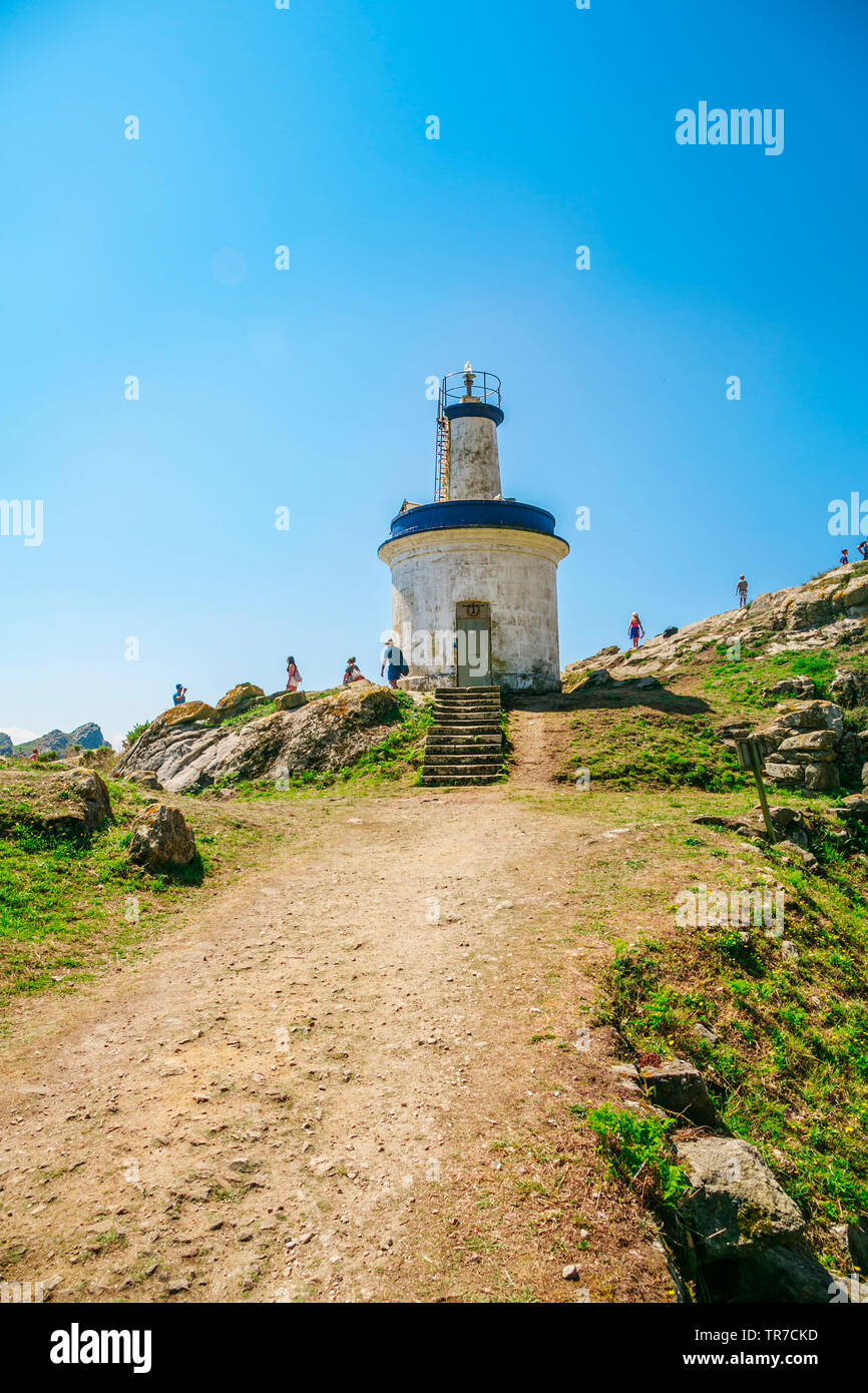 Porta da Faro Lighthouse. Îles cies. Îles atlantiques de Galice Parc National. Estuaire de Vigo. Rias Baixas. Pontevedra province. La Galice. Espagne Banque D'Images