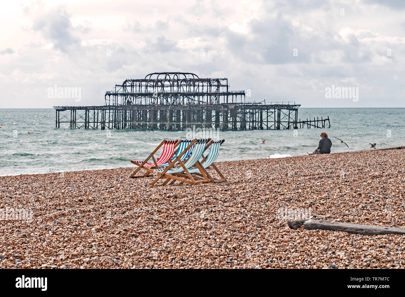 Brighton (Angleterre) : transats sur la plage ; Liegestühle am Strand à Brighton Banque D'Images