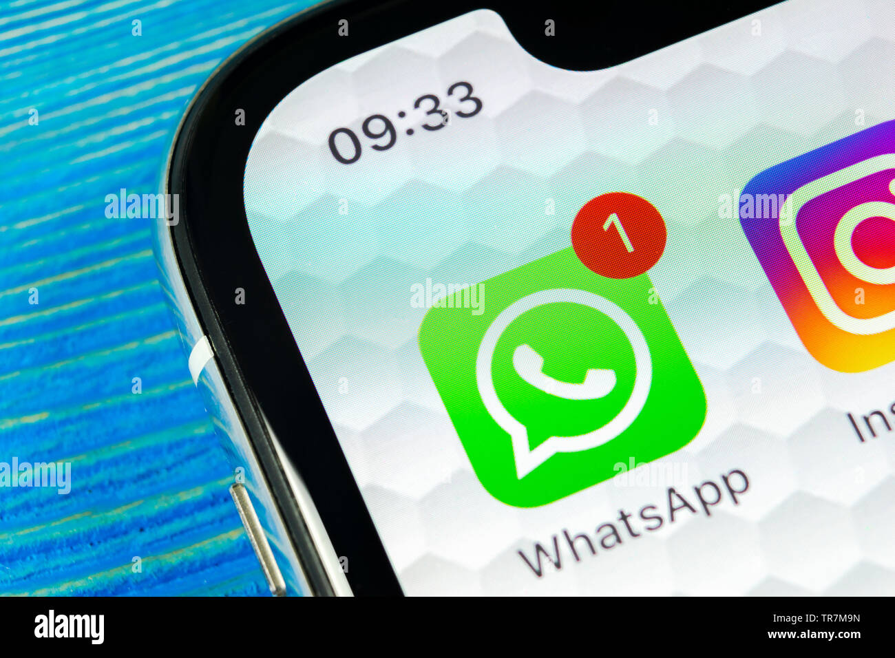 Kaliningrad, Russie, 22 juin 2018 : l'icône de l'application Whatsapp messenger sur Apple iPhone X de l'écran du smartphone close-up. Icône de l'application Whatsapp messenger Banque D'Images