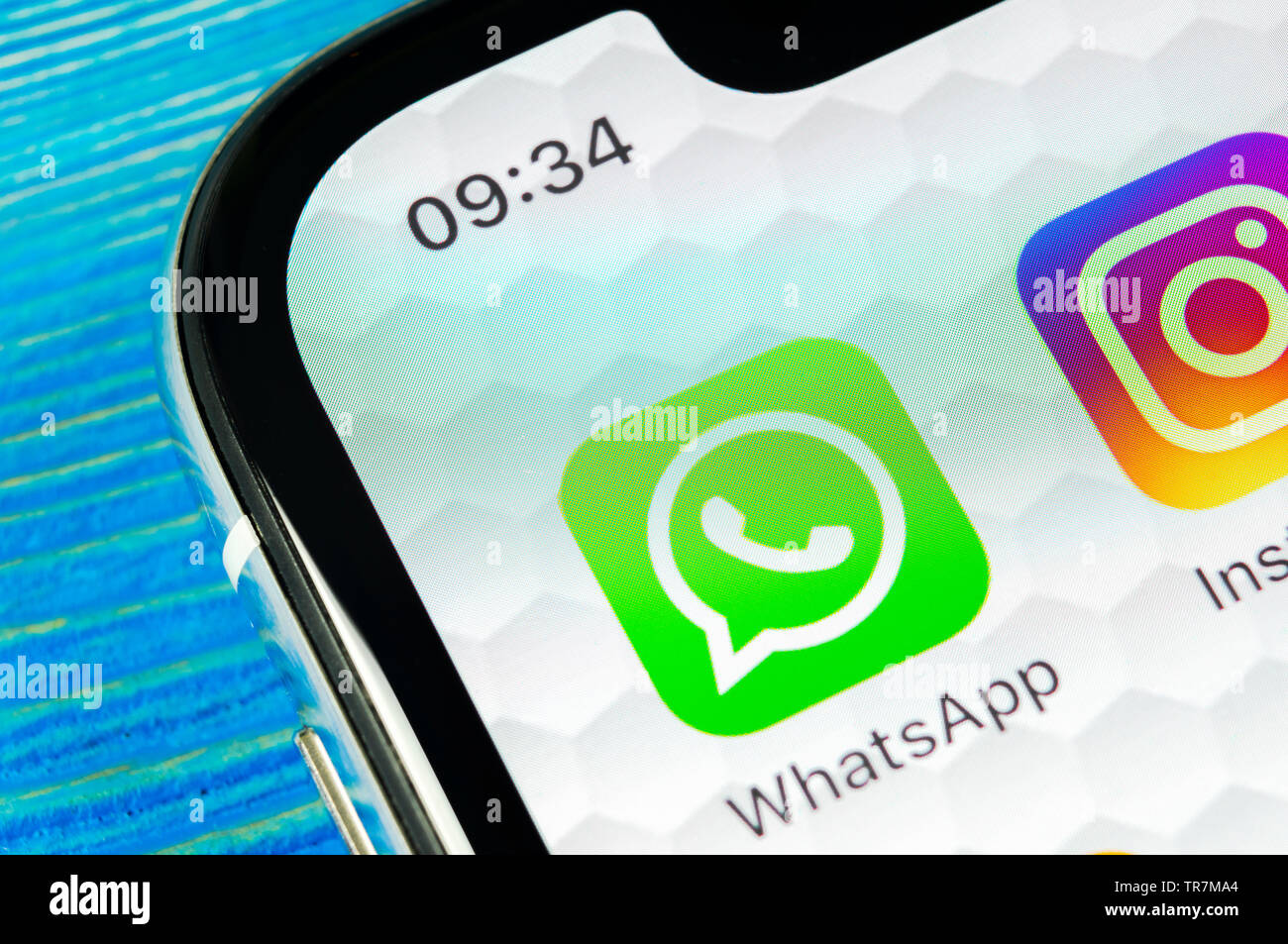 Kaliningrad, Russie, 22 juin 2018 : l'icône de l'application Whatsapp messenger sur Apple iPhone X de l'écran du smartphone close-up. Icône de l'application Whatsapp messenger Banque D'Images