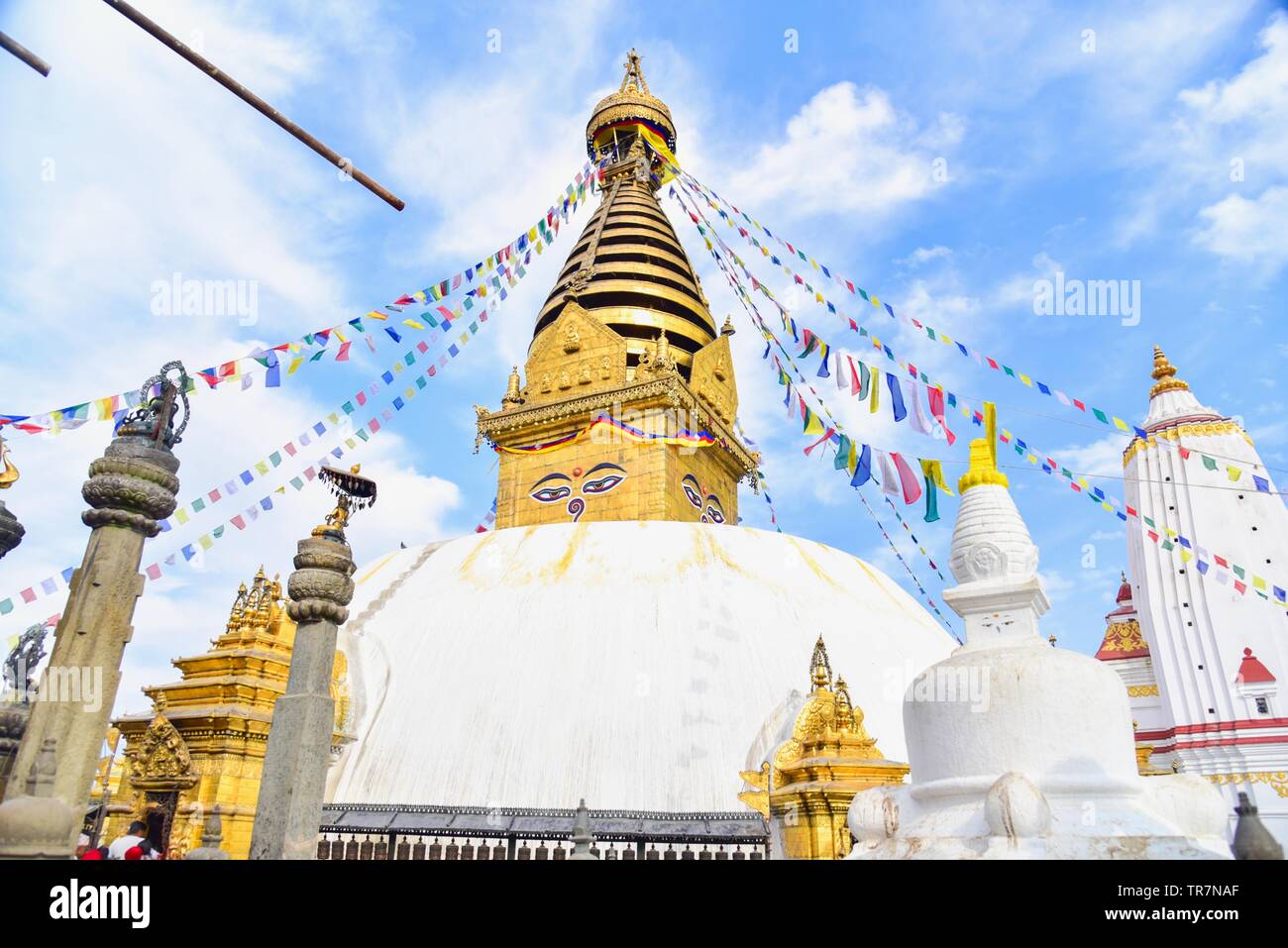 Temple de Swayambhunath ou Monkey, monument religieux à Katmandou Banque D'Images