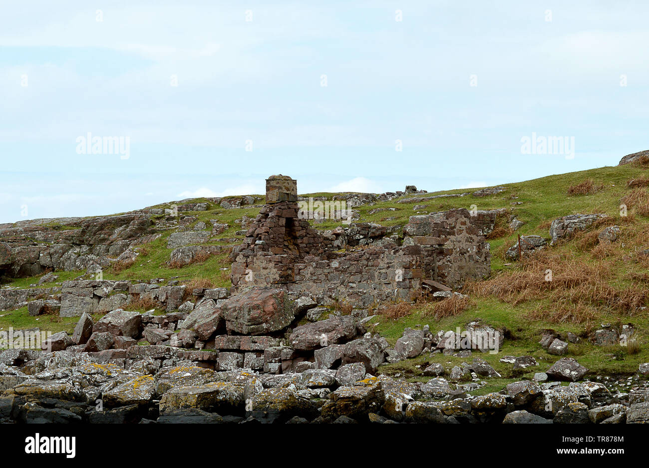 Les Jeux des Highlands : cottage à l'abandon à Badenscallie, Ross-shire sur la péninsule de Coigach, Wester Ross, Scotland. Banque D'Images