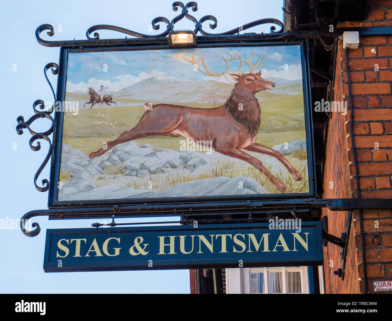 Stag and Huntsman Signe, Pub, Hambleden, Buckinghamshire, Angleterre, RU, FR. Banque D'Images