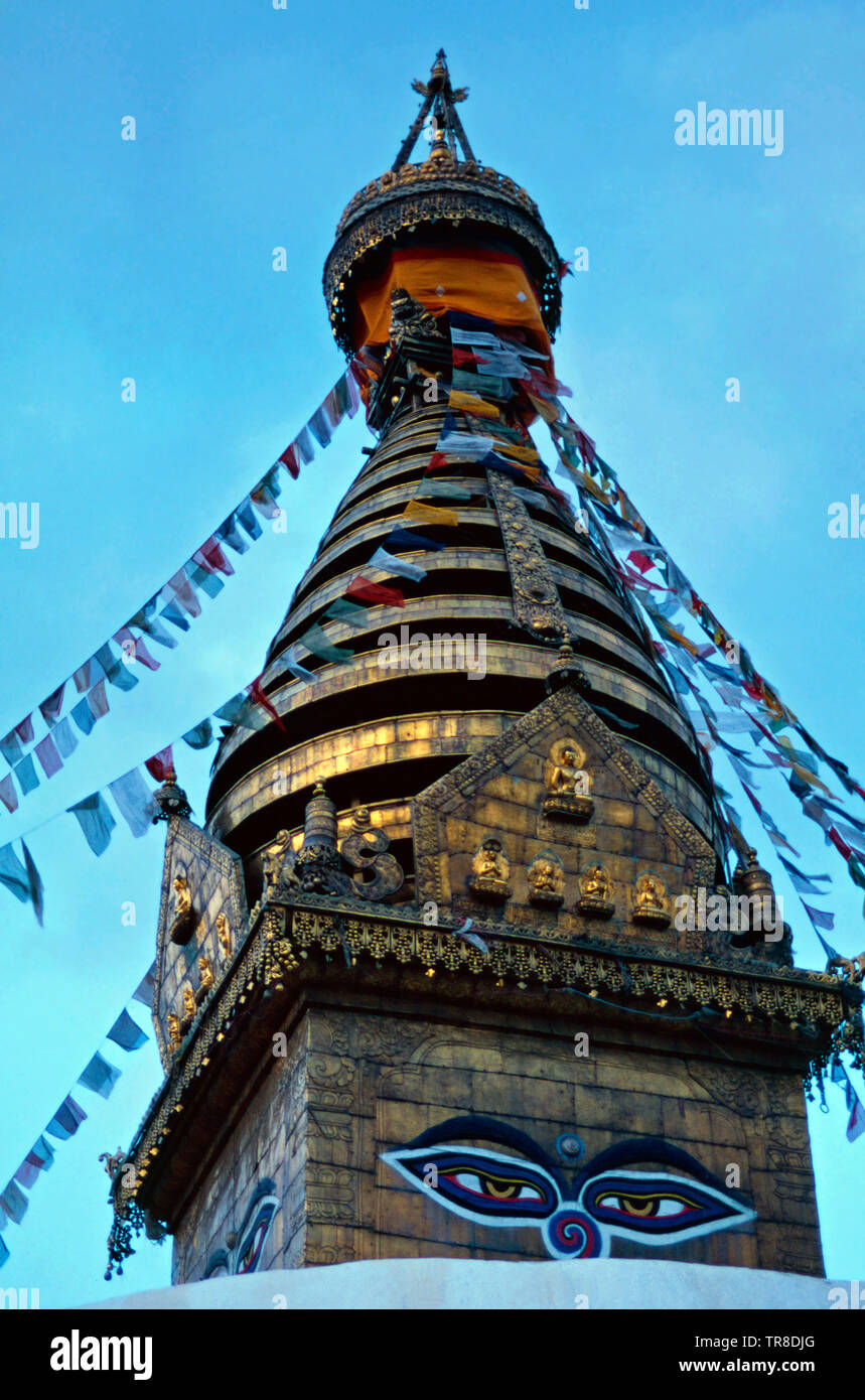 Les yeux de Bouddha, Temple de Swayambhunath Kathmandou, Népal, Banque D'Images